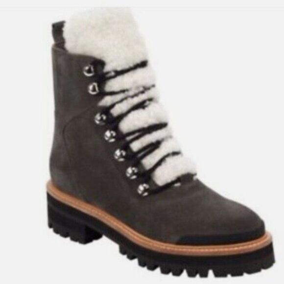 Marc Fisher Shoes - Marc Fisher Izzie Genuine Shearling Lace Up Boot Gray Suede Size 6